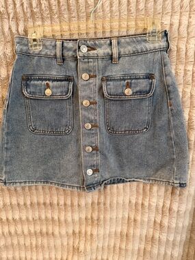 PacSun Button-Front Denim Mini Skirt in Light Blue